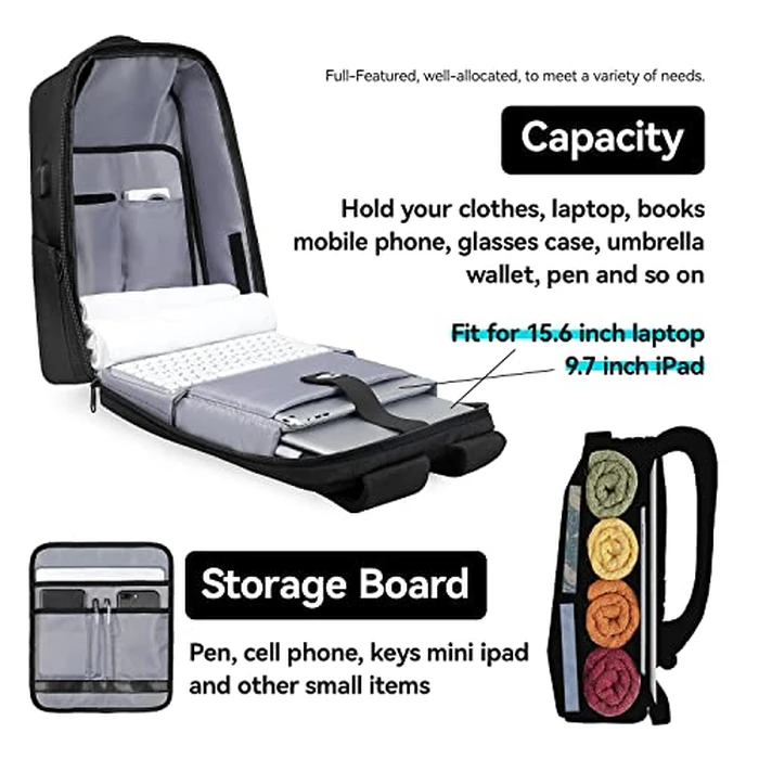 MARK RYDEN Anti Theft Backpack with TSA Approved Lock and Scratch Resistant Shell, Waterproof Travel Backpack, USB Laptop Backpack for Men Fits 15.6 Inch Notebook, Black, 11.8 x 4.7 x 17.3 inch, by MARK RYDEN - Image 3