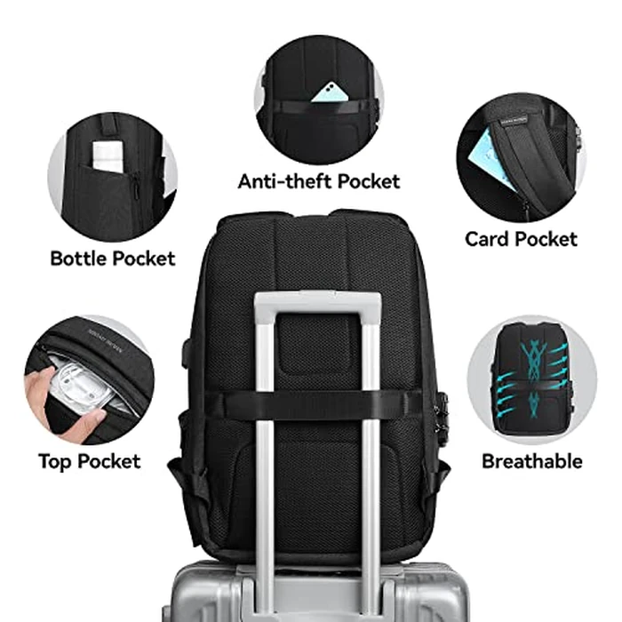 MARK RYDEN Anti Theft Backpack with TSA Approved Lock and Scratch Resistant Shell, Waterproof Travel Backpack, USB Laptop Backpack for Men Fits 15.6 Inch Notebook, Black, 11.8 x 4.7 x 17.3 inch, by MARK RYDEN - Image 5