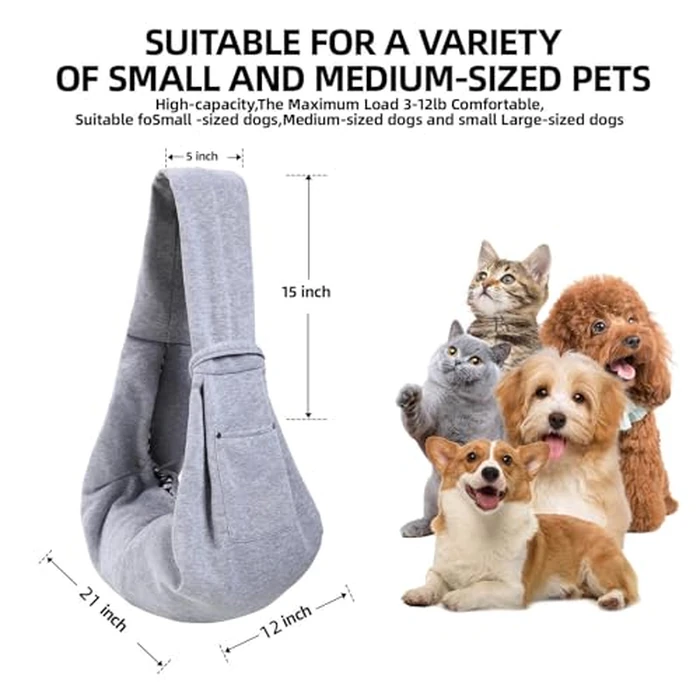 Dog Carrier Sling - Reversible Puppy Carrier Purse with Storage Pocket, Hand-Free Dog Sling Carrier for Carry Small Dogs and Cats, Travel Safety Harness, Dog and Cat Harness (Gray) by ARZQUT - Image 5