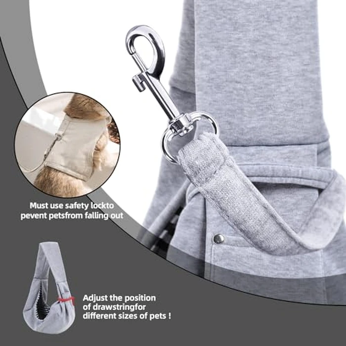 Dog Carrier Sling - Reversible Puppy Carrier Purse with Storage Pocket, Hand-Free Dog Sling Carrier for Carry Small Dogs and Cats, Travel Safety Harness, Dog and Cat Harness (Gray) by ARZQUT - Image 6