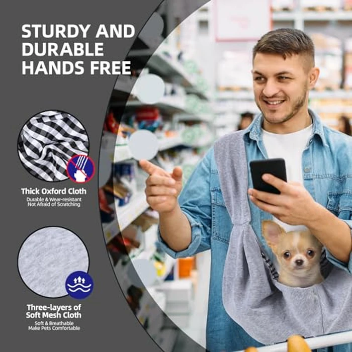 Dog Carrier Sling - Reversible Puppy Carrier Purse with Storage Pocket, Hand-Free Dog Sling Carrier for Carry Small Dogs and Cats, Travel Safety Harness, Dog and Cat Harness (Gray) by ARZQUT - Image 7