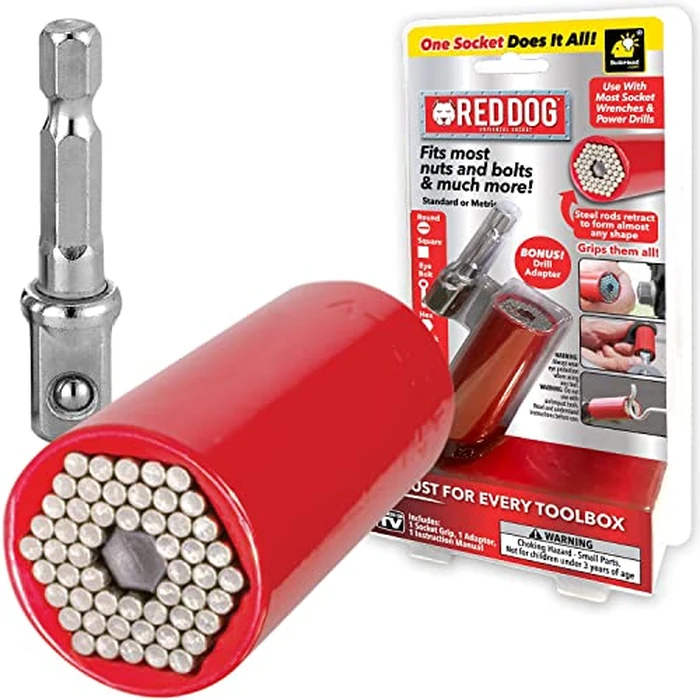 Red Dog Socket w/Drill Adapter, Fits Most Nuts & Bolts, Use with Socket Wrenches & Power Drills, Steel Rods Form Any Shape, Standard or Metric, 2 in. by Red Dog - Used - Like New condition - CA$21.81