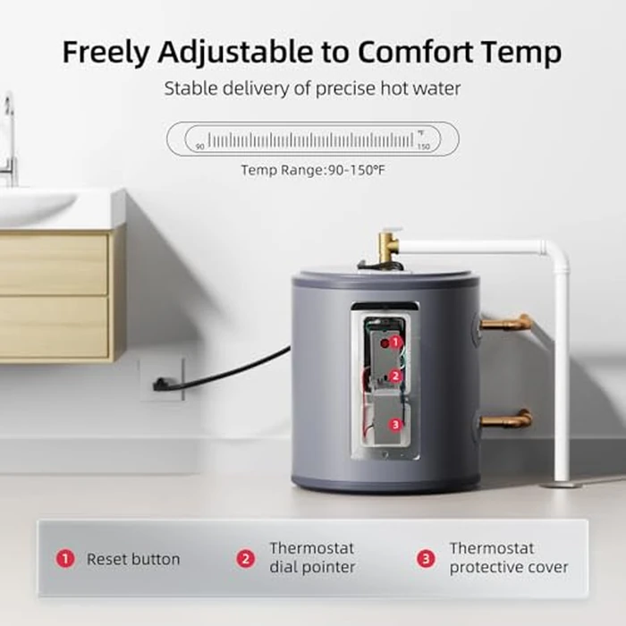 Electric Mini Tank Water Heater, MIZUDO 6 Gallon Point of Use Hot Water heater 1500W, Compact Residential 120V with T&P Valve, Adjustable Thermostat, UL Listed by MIZUDO - Image 5