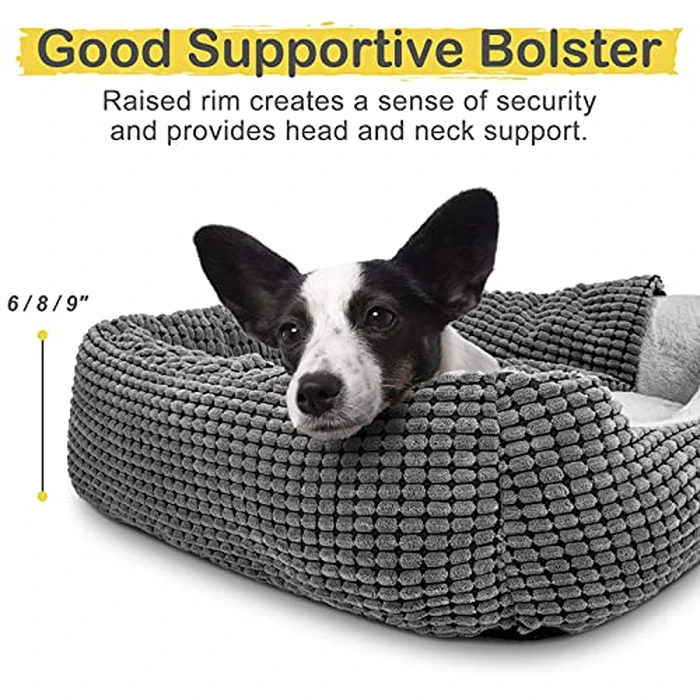 GASUR Dog Beds for Small Dogs with Cover Cave, Cat Beds for Indoor Cats, Rectangle Hooded Dog Puppy Bed with Blanket, Cozy Anti-Anxiety, Anti-Slip Bottom and Machine Washable (20", Grey) by GASUR - Image 5