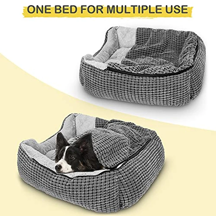 GASUR Dog Beds for Small Dogs with Cover Cave, Cat Beds for Indoor Cats, Rectangle Hooded Dog Puppy Bed with Blanket, Cozy Anti-Anxiety, Anti-Slip Bottom and Machine Washable (20", Grey) by GASUR - Image 6