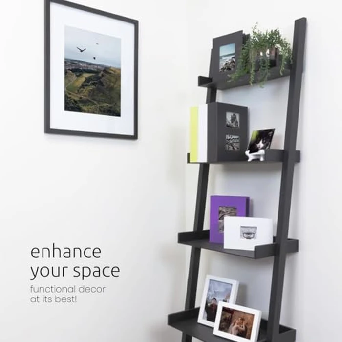 Kiera Grace Providence Hadfield 5-Tier Ladder Shelf, Leaning Bookshelf and Storage Shelf, Modern Living Room Furniture, Ideal for Home and Office, 66" H x 18" W, Black by Kiera Grace - Image 3