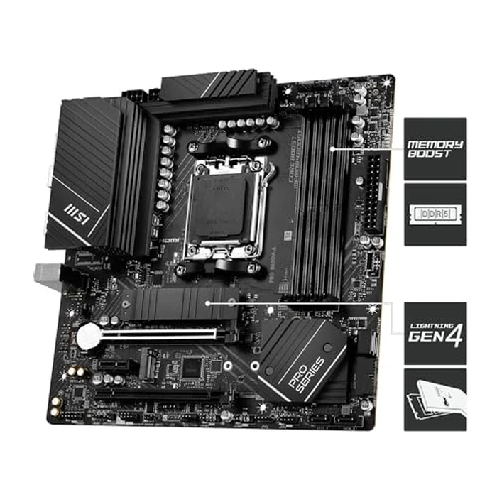 MSI PRO B650M-A WiFi V1 Motherboard, Micro-ATX - Supports AMD Ryzen 9000/8000 / 7000 Series Processors, AM5 - DDR5 Memory Boost 6000+MHz/OC, 2 x PCIe 4.0 x16, 2 x M.2 Gen4, 2.5G LAN by msi - Image 3