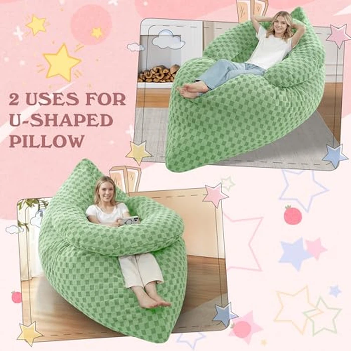 HABUTWAY 3 in 1 Bean Bag Chair with Portable U-Shaped Pillow, Giant Bean Bag with Washable Cover, Convertible Sofa Bed (Green) by HABUTWAY - Image 3