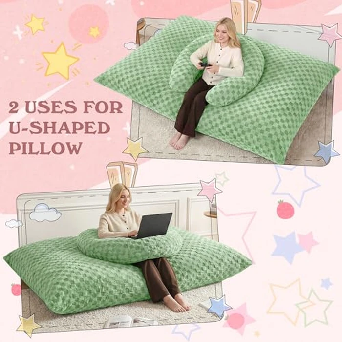 HABUTWAY 3 in 1 Bean Bag Chair with Portable U-Shaped Pillow, Giant Bean Bag with Washable Cover, Convertible Sofa Bed (Green) by HABUTWAY - Image 6