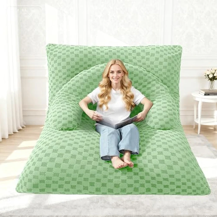 HABUTWAY 3 in 1 Bean Bag Chair with Portable U-Shaped Pillow, Giant Bean Bag with Washable Cover, Convertible Sofa Bed (Green) by HABUTWAY - Image 9