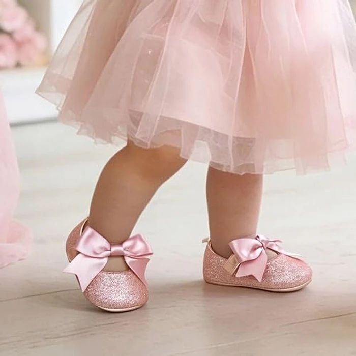 Soft Sole Leather Pink Baby Shoes - Infant Baby Walking Shoes Moccasinss Rubber Sole Crib Shoes(Pink,12-18Months Infant) by Felix & Flora - Image 3