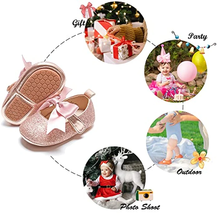 Soft Sole Leather Pink Baby Shoes - Infant Baby Walking Shoes Moccasinss Rubber Sole Crib Shoes(Pink,12-18Months Infant) by Felix & Flora - Image 5