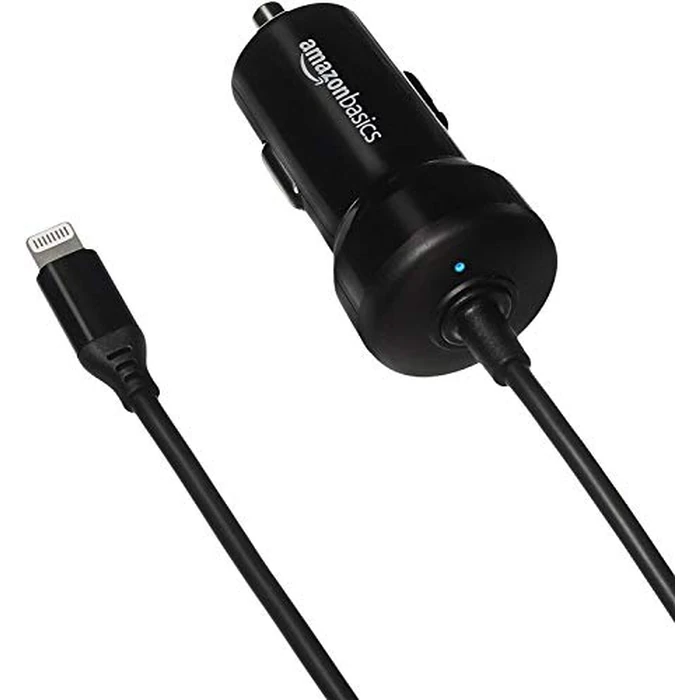 Amazon Basics 12W (5V, 2.4A) Car Charger with Lightning Cable (Straight) for iPhone and Apple Devices, 3 ft - Black by Amazon Basics - Image 2
