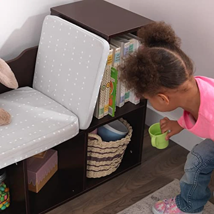 KidKraft Wooden Bookcase with Reading Nook, Six Shelves and Gray Cushion - Espresso, Gift for Ages 3-8 46.46 inches x 15.16 inches x 5.04 inches by KidKraft - Image 3