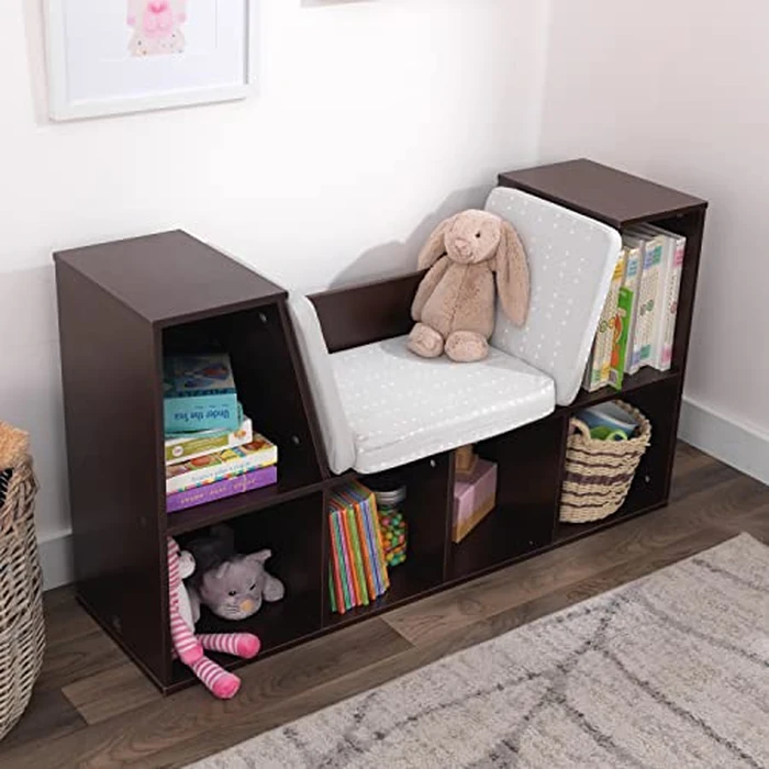KidKraft Wooden Bookcase with Reading Nook, Six Shelves and Gray Cushion - Espresso, Gift for Ages 3-8 46.46 inches x 15.16 inches x 5.04 inches by KidKraft - Image 5