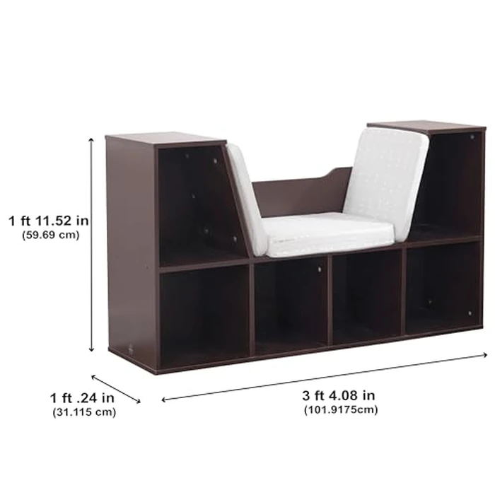 KidKraft Wooden Bookcase with Reading Nook, Six Shelves and Gray Cushion - Espresso, Gift for Ages 3-8 46.46 inches x 15.16 inches x 5.04 inches by KidKraft - Image 6