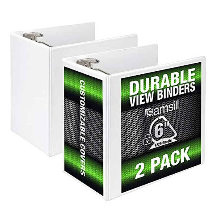 Samsill Durable 6 inch 3 Ring Binder, Made in USA, Locking D Ring FSC 100% Recycled Chipboard, White, 2 Pack by Samsill - Used - Acceptable condition - CA$20.01