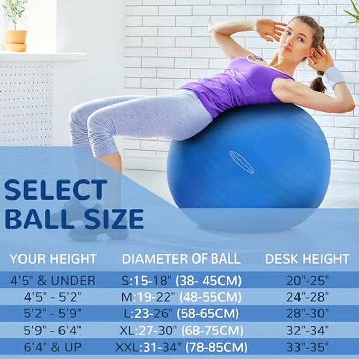 Fitvids Anti-Burst and Slip Resistant Exercise Ball Yoga Ball Fitness Ball Birthing Ball with Quick Pump, 2,000-Pound Capacity, Blue, 26-inch, L by Fitvids - Image 2