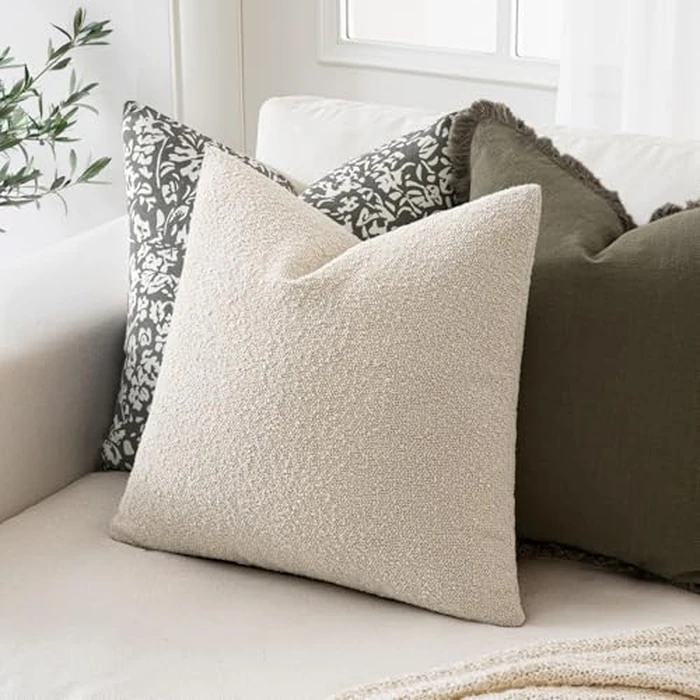 MIULEE 20x20 Inch Decorative Pillow Covers for Couch Bed Set of 2 Textured Boucle Neutral Throw Pillow Covers Natural Beige Ivory Accent Solid Pillowcases Sofa Living Room Home Decor by MIULEE - Image 3