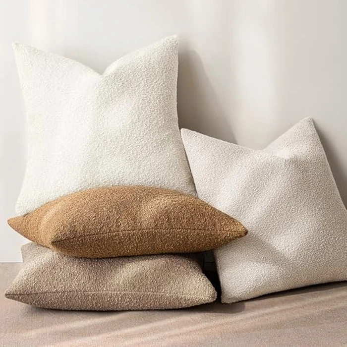 MIULEE 20x20 Inch Decorative Pillow Covers for Couch Bed Set of 2 Textured Boucle Neutral Throw Pillow Covers Natural Beige Ivory Accent Solid Pillowcases Sofa Living Room Home Decor by MIULEE - Image 5