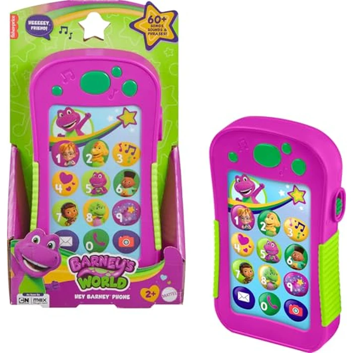 Barney’s World Toddler Toy Hey Barney Phone with Music Lights & Phrases for Preschool Kids Ages 2+ Years, Multilanguage Version by Barney - Used - Acceptable condition - US$7.88