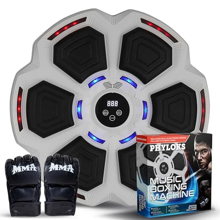 PHYLOKS(TM) Music Boxing Machine with Gloves, 9 Speeds & 9 Modes, Bring The Boxing Arena Home with Smart Reflex Lights, Music Punching Trainer for Home Fitness & Fun by PHYLOKS - Used - Like New condition - US$29.99