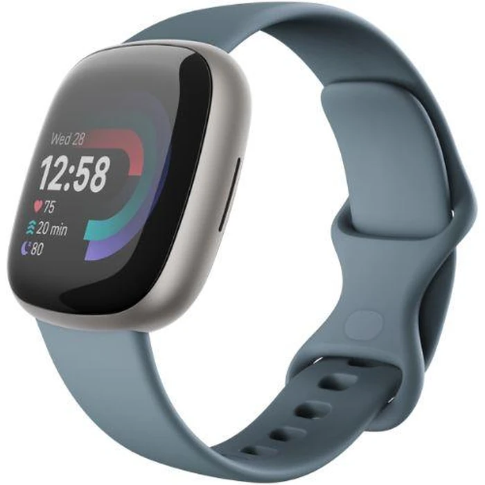 Fitbit Versa 4 Health and Fitness Smartwatch - 40mm - Platinum Aluminum Case with Waterfall Blue Elastomer Classic Band by Fitbit - Image 5
