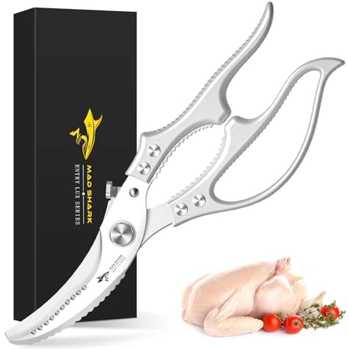 MAD SHARK Heavy Duty Poultry Shears, Kitchen Shears with Non-Slip Handle & Safety Lock, All Purpose Kitchen Scissors for Chicken, Meat Cutting, Turkey, Fish, Vegetables, Spring Loaded, Dishwasher Safe by MAD SHARK - Image 1