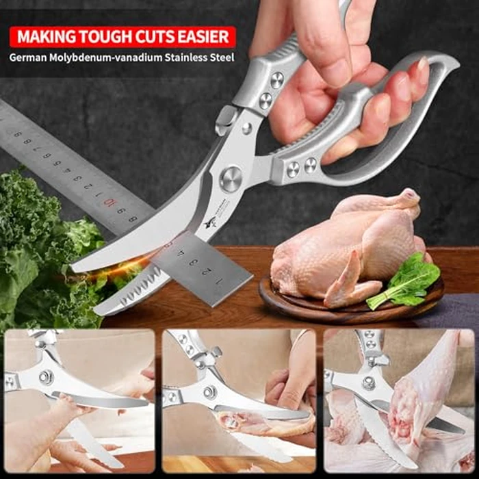 MAD SHARK Heavy Duty Poultry Shears, Kitchen Shears with Non-Slip Handle & Safety Lock, All Purpose Kitchen Scissors for Chicken, Meat Cutting, Turkey, Fish, Vegetables, Spring Loaded, Dishwasher Safe by MAD SHARK - Image 4