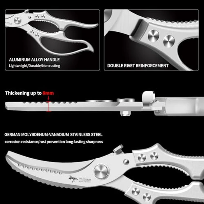MAD SHARK Heavy Duty Poultry Shears, Kitchen Shears with Non-Slip Handle & Safety Lock, All Purpose Kitchen Scissors for Chicken, Meat Cutting, Turkey, Fish, Vegetables, Spring Loaded, Dishwasher Safe by MAD SHARK - Image 6