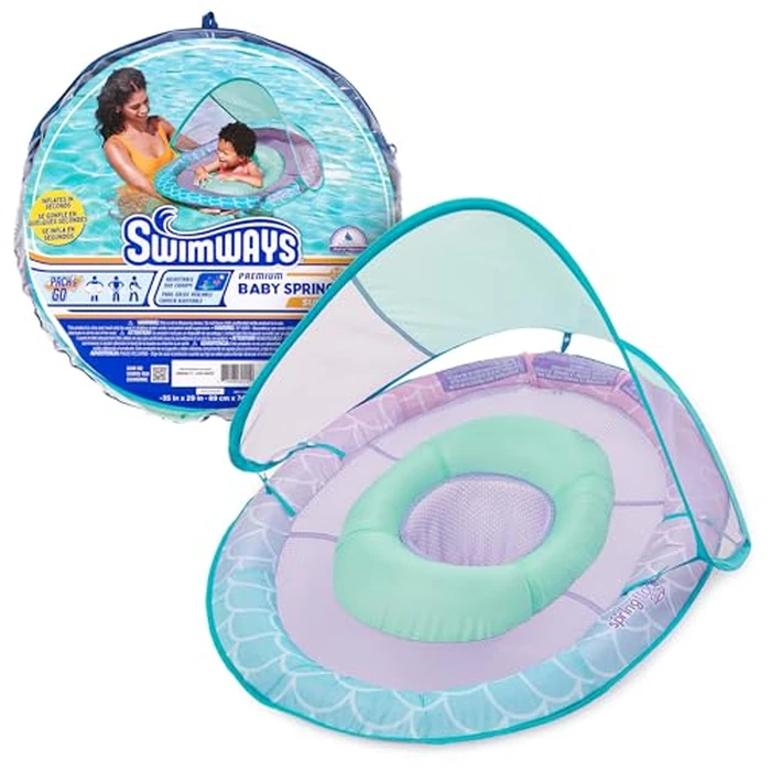 SwimWays Baby Spring Float, Baby Pool Float with Canopy, Swim Training PFD, Swimming Pool Accessories for Babies and Toddlers 9-24 Months, Mermaid by SwimWays - Image 1