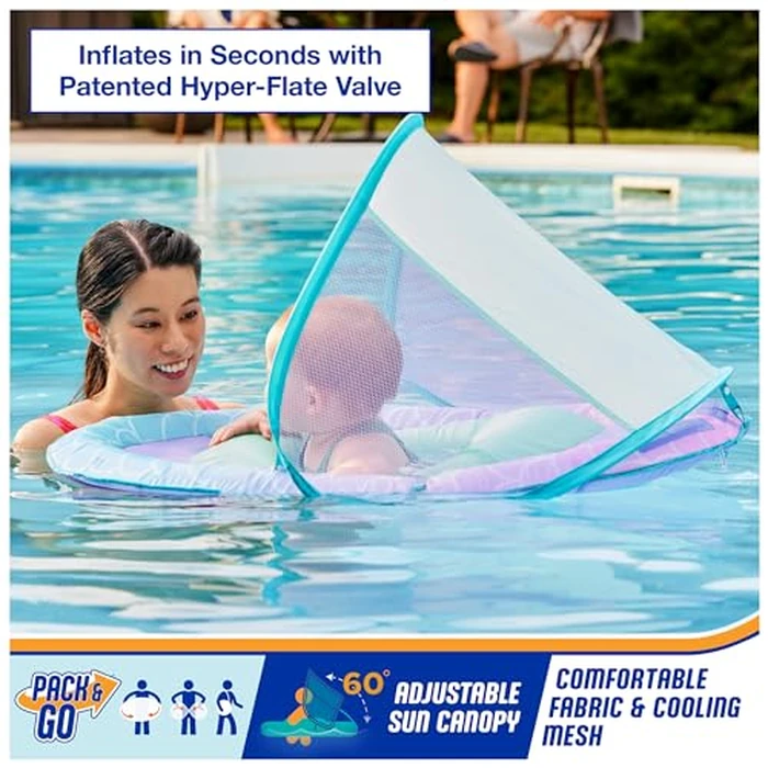 SwimWays Baby Spring Float, Baby Pool Float with Canopy, Swim Training PFD, Swimming Pool Accessories for Babies and Toddlers 9-24 Months, Mermaid by SwimWays - Image 2