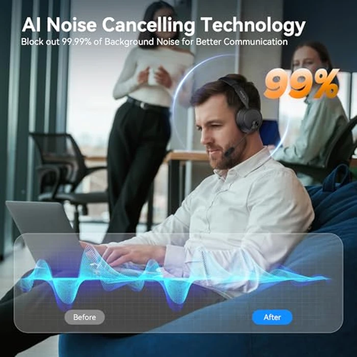 LEVN Bluetooth Headset with Microphone, 60 Hrs Working Time Dual Connection Bluetooth Headphones with Mic, Wireless Headset with Mic for Work/Video Meetings/Phone/Call Center/PC/Music/Zoom/Teams by LEVN - Image 2