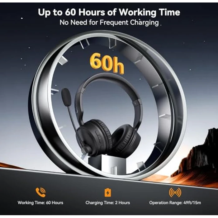 LEVN Bluetooth Headset with Microphone, 60 Hrs Working Time Dual Connection Bluetooth Headphones with Mic, Wireless Headset with Mic for Work/Video Meetings/Phone/Call Center/PC/Music/Zoom/Teams by LEVN - Image 3
