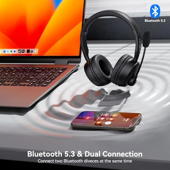 LEVN Bluetooth Headset with Microphone, 60 Hrs Working Time Dual Connection Bluetooth Headphones with Mic, Wireless Headset with Mic for Work/Video Meetings/Phone/Call Center/PC/Music/Zoom/Teams by LEVN - Image 4