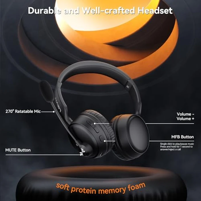 LEVN Bluetooth Headset with Microphone, 60 Hrs Working Time Dual Connection Bluetooth Headphones with Mic, Wireless Headset with Mic for Work/Video Meetings/Phone/Call Center/PC/Music/Zoom/Teams by LEVN - Image 5