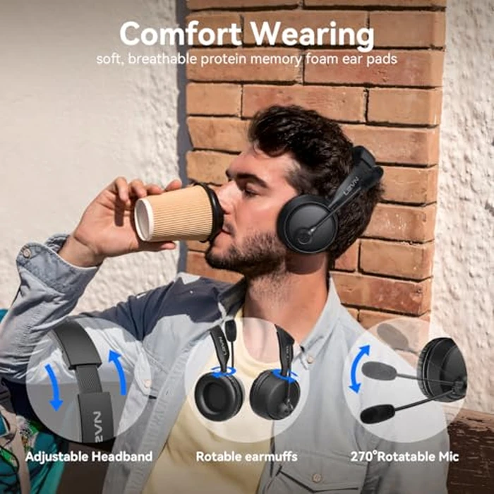 LEVN Bluetooth Headset with Microphone, 60 Hrs Working Time Dual Connection Bluetooth Headphones with Mic, Wireless Headset with Mic for Work/Video Meetings/Phone/Call Center/PC/Music/Zoom/Teams by LEVN - Image 6