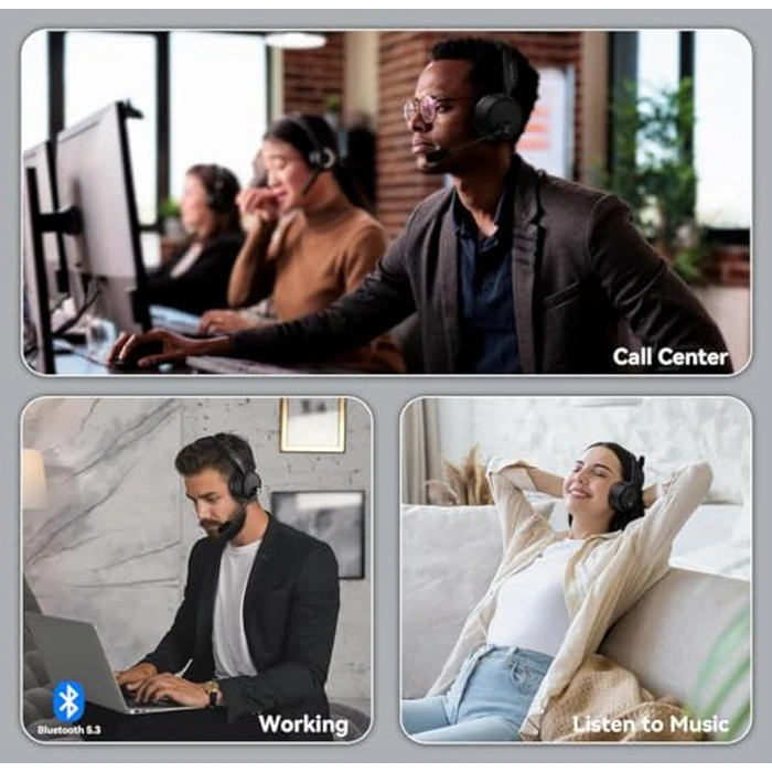 LEVN Bluetooth Headset with Microphone, 60 Hrs Working Time Dual Connection Bluetooth Headphones with Mic, Wireless Headset with Mic for Work/Video Meetings/Phone/Call Center/PC/Music/Zoom/Teams by LEVN - Image 7