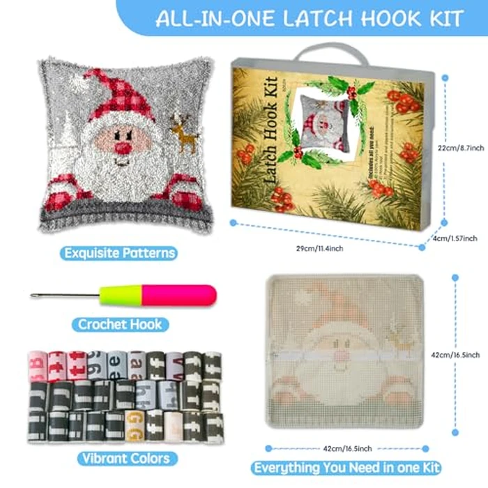 Latch Hook Kit, Christmas Latch Hook Kits for Adults DIY Decorative Pillowcase Embroidery Cross Stitch Arts Craft for Home Sofa Furniture 17X17inch,F by MIAOLLUN - Image 7