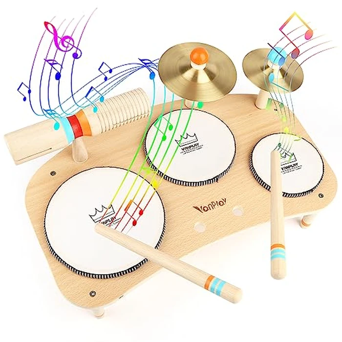 Kids Drum Set for Toddlers 3+, 8 in 1 Montessori Musical Instruments - Wooden Musical Toys for Baby Easter Christmas Birthday Gifts for Preschool Learning Music for Boys Girls Age 3 4 5 6 by Vanplay - Used - Very Good condition - US$23.76