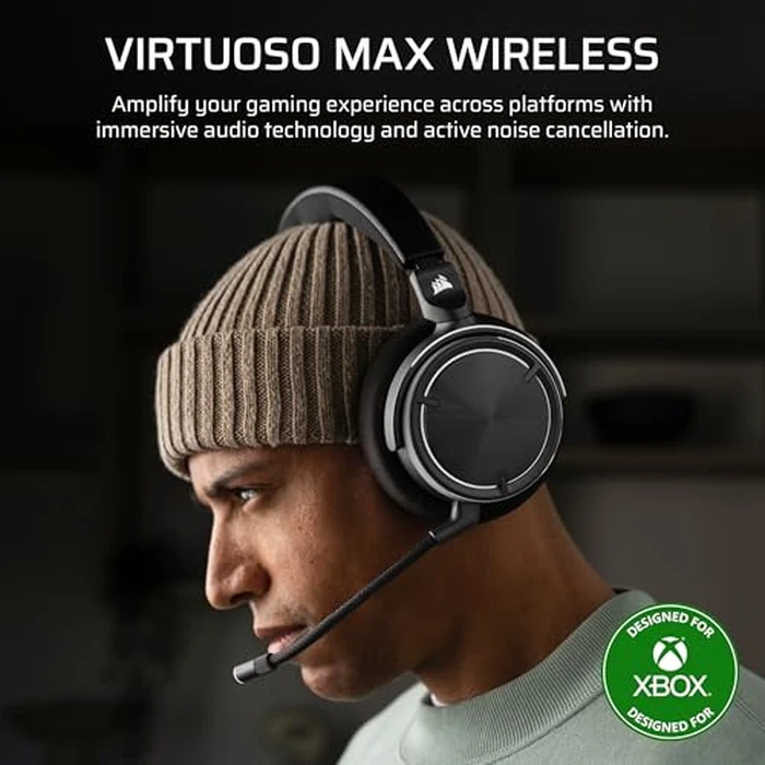 CORSAIR Virtuoso MAX Wireless Officially Licensed Xbox Series X S Gaming Headset - Dolby Atmos, Active Noise Cancelling, 2.4GHz Wireless & Bluetooth, Game/Chat Audio Controls, PC - Carbon by Corsair - Image 1