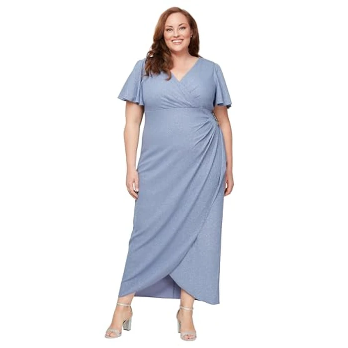 S.L. Fashions Women's Long V-Neckline Mother of the Bride Empire Waist Dress, Wedding Guest Gown (Plus Size), Periwinkle,20W by S.L. Fashions - Image 1