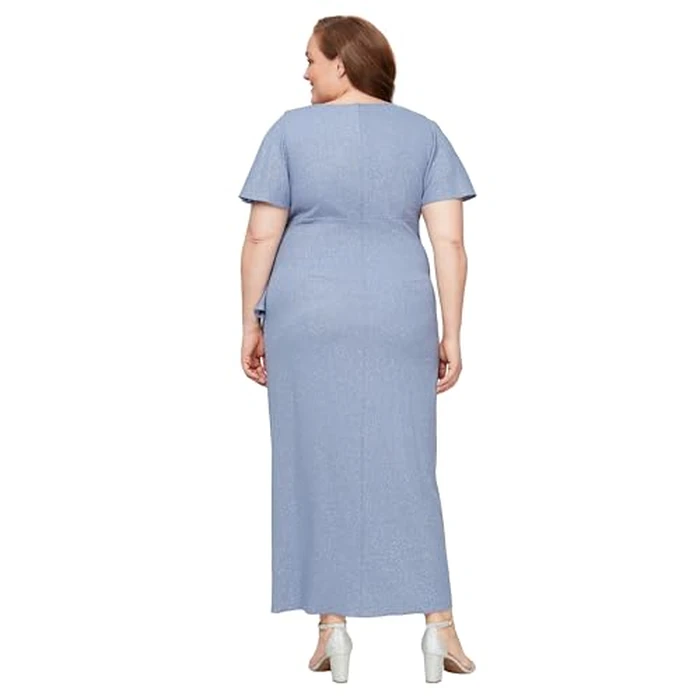 S.L. Fashions Women's Long V-Neckline Mother of the Bride Empire Waist Dress, Wedding Guest Gown (Plus Size), Periwinkle,20W by S.L. Fashions - Image 2