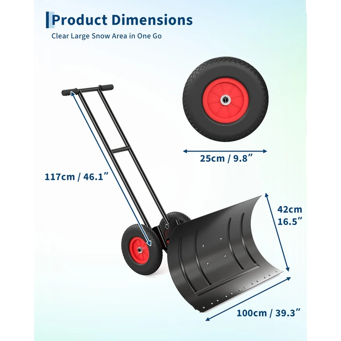 Heavy Duty Wheeled Snow Shovel Pusher - 40" W x 18" H Steel Blade with Adjustable Angle & Height, Double Pole Design for Effortless Driveway & Sidewalk Clearing - Back Saver Snow Plow w/Wheels by PeakPursuit - Image 5