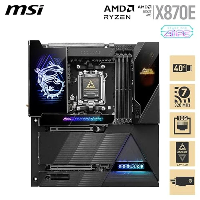 MSI Meg X870E GODLIKE, E-ATX - Compatible with AMD Ryzen 9000/8000/7000 Processors, AM5 - Dynamic Dashboard III, EZ Slide M.2, 110A SPS, DDR5 Memory (9000+ MT/s OC), M.2 and PCIe 5.0, USB4, Wi-Fi 7, by MSI - Image 2
