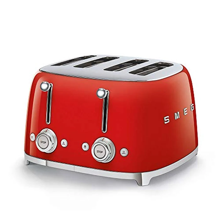 Smeg 50's Style Retro Aesthetic 4 Slice Toaster 6 Presets Extra Wide Slots, Red, TSF03RDUS by Smeg - Image 1