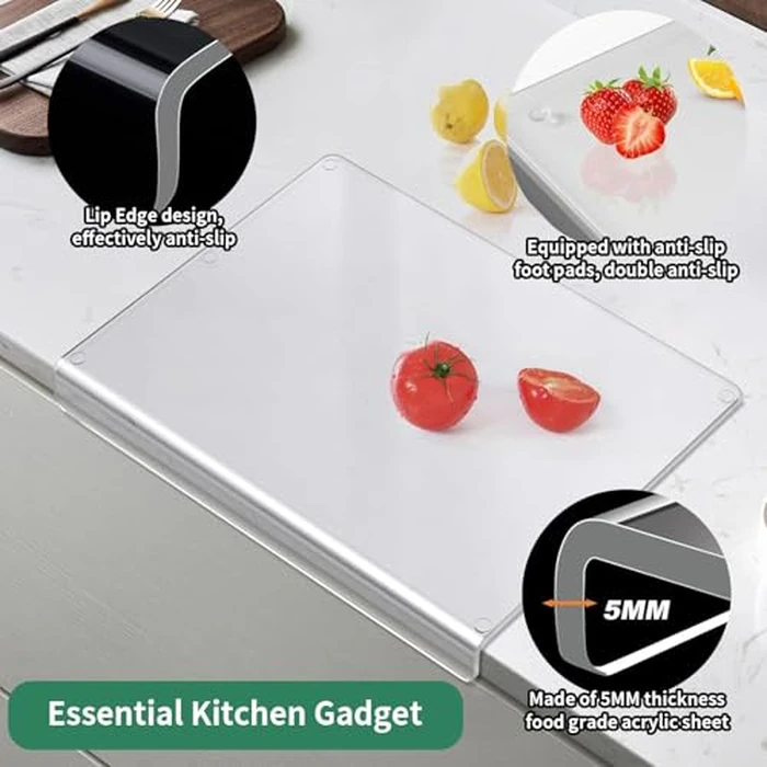 SKTMH Acrylic Cutting Board with Counter Lip Clear Cutting Board for Kitchen Non Slip Cutting Boards for Countertop Transparent Acrylic Cutting Boards Kitchen Essential Gadgets & Decor, 15.7*11.8 Inch by SKTMH - Image 4