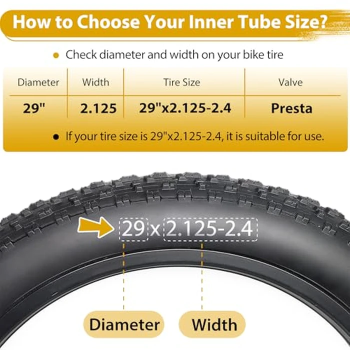 2 Pack 29 Inch Bike Tube FV48mm Presta Valve, 29" Bicycle Tube for 29 x 2.125/2.2/2.25/2.3/2.35/2.4 Bike Tire, Butyl Rubber Inner Tube with 2 Tire Levers for Mountain MTB Bike by Gesinikad - Image 3