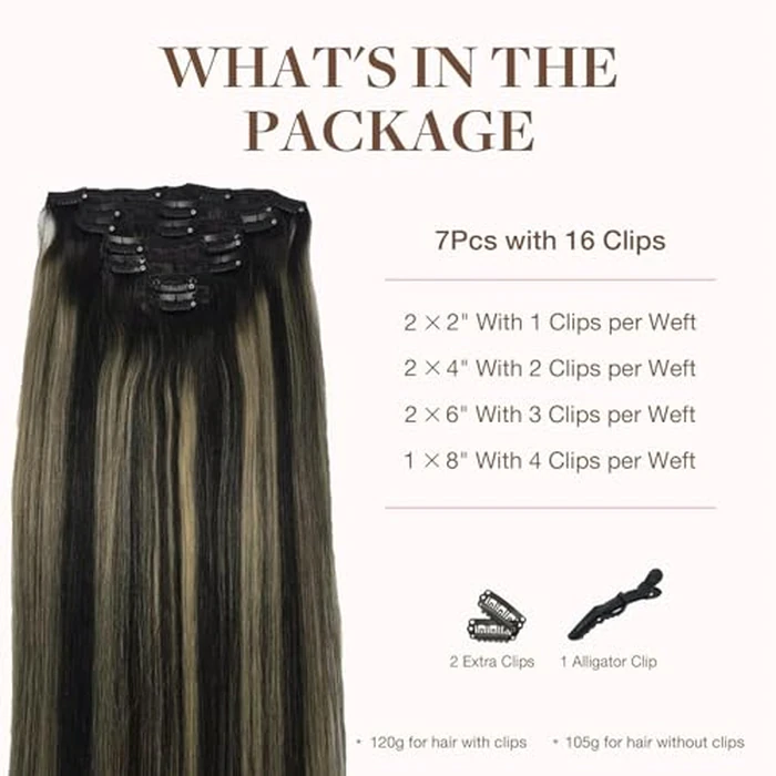 GOO GOO Clip in Hair Extensions Human Hair, 22inch 120g 7Pcs, #1B/19/1B Balayage Natural Black to Light Blonde, Hair extensions for women, Human Hair Extensions Clip in by GOO GOO - Image 2