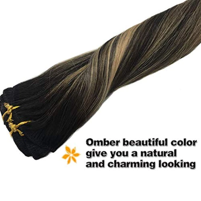 GOO GOO Clip in Hair Extensions Human Hair, 22inch 120g 7Pcs, #1B/19/1B Balayage Natural Black to Light Blonde, Hair extensions for women, Human Hair Extensions Clip in by GOO GOO - Image 8